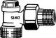 Verschraubung in Eckform mit Außengewinde, vernickelt, von IMI Hydronic Engineering. Abgebildet ist ein Metallstück mit verschiedenen Gewinden.